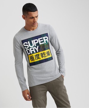 Superdry Crafted Check Hosszú Ujjú Férfi Pólók Szürke | IWKSE6407